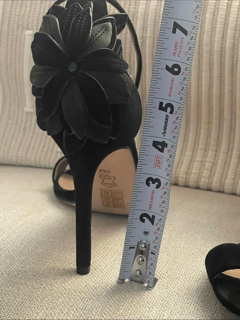 Tory Burch Suede Ankle-Strap Stiletto Heels with Floral Heel Accent